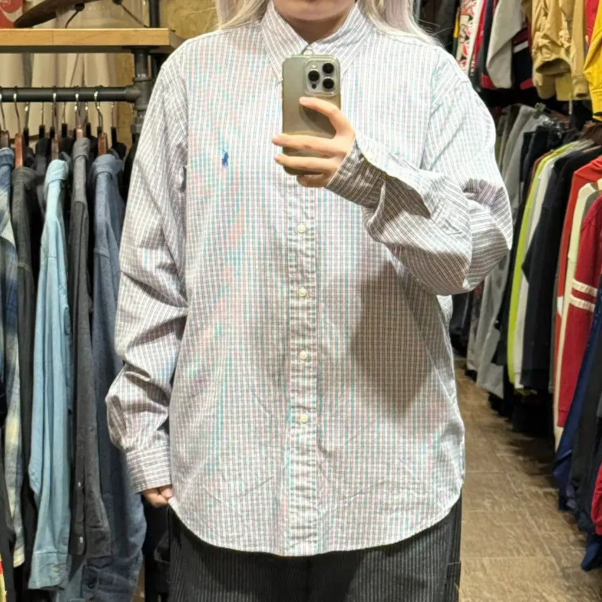 [BUNJANG] Polo Ralph Lauren Long Sleeve Check Shirt Green Orange / [HI] 폴로 랄프로렌 긴팔셔츠 체크 그린오렌지