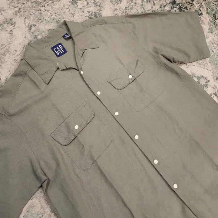 [BUNJANG] 90s Vintage GAP Open Collar Linen Shirt / 90s 제작 OLD GAP 오픈카라 린넨셔츠