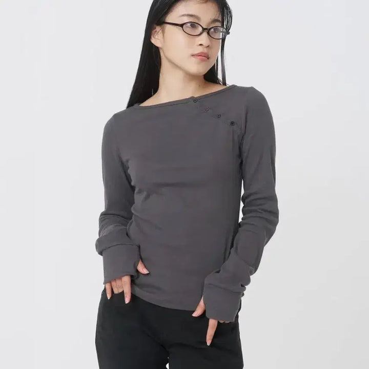[BUNJANG] Miseki Seoul Slash Button Long Sleeves Charcoal / 미세키서울 Slash button long sleeves CHARCOAL