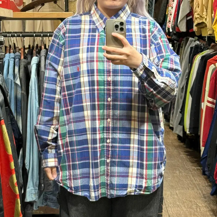 [BUNJANG] Polo Ralph Lauren Long Sleeve Check Shirt Blue 2XL / [HI] 폴로 랄프로렌 긴팔셔츠 체크 블루