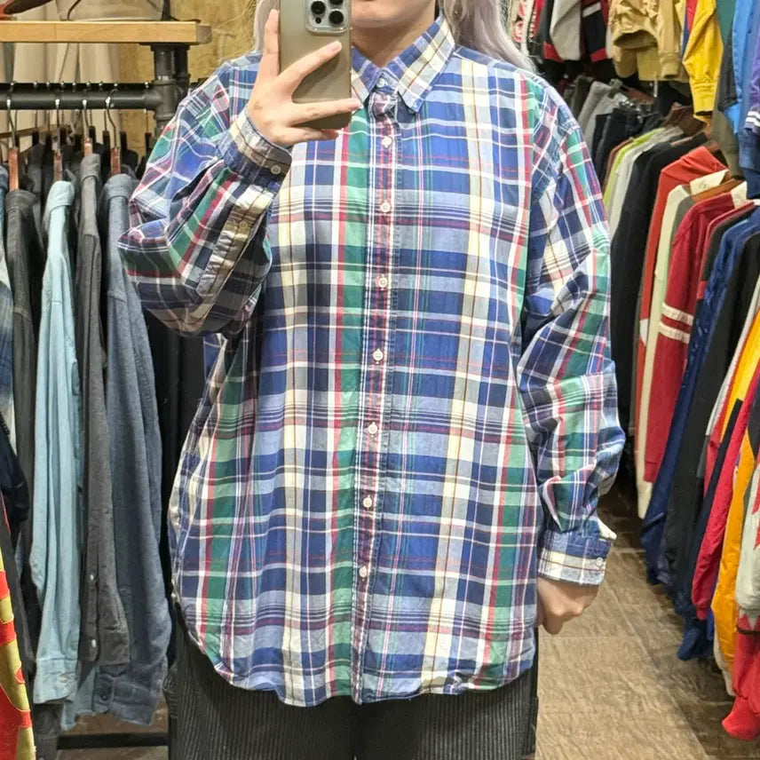 [BUNJANG] Polo Ralph Lauren Long Sleeve Check Shirt Blue 2XL / [HI] 폴로 랄프로렌 긴팔셔츠 체크 블루