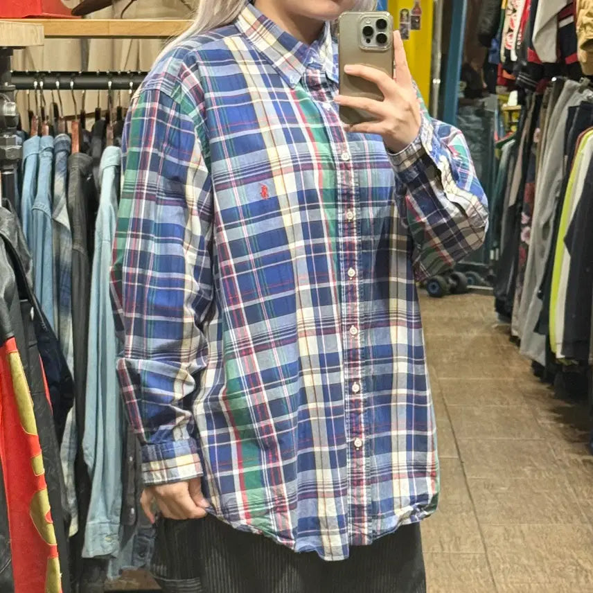 [BUNJANG] Polo Ralph Lauren Long Sleeve Check Shirt Blue 2XL / [HI] 폴로 랄프로렌 긴팔셔츠 체크 블루