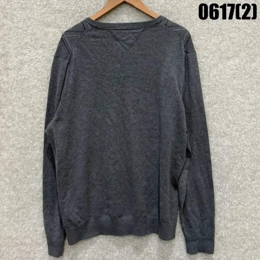 [BUNJANG] Tommy Hilfiger Argyle V-Neck Knit Sweater XL Charcoal Grey / 타미힐피거 아가일 브이넥 니트 xl