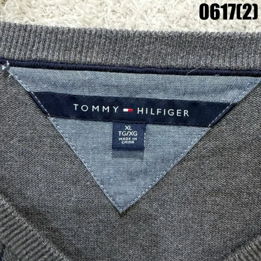 [BUNJANG] Tommy Hilfiger Argyle V-Neck Knit Sweater XL Charcoal Grey / 타미힐피거 아가일 브이넥 니트 xl