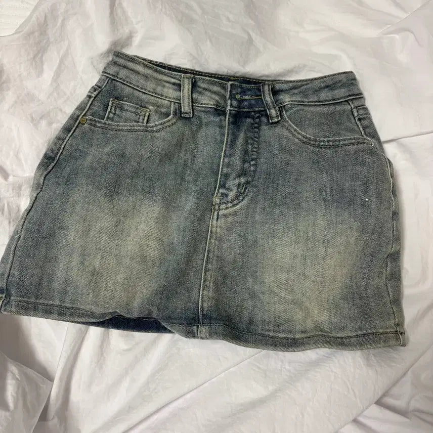 [BUNJANG] Shirring Mini Skirt &amp; Denim Skirt Set / 치마