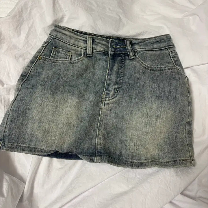 [BUNJANG] Shirring Mini Skirt &amp; Denim Skirt Set / 치마