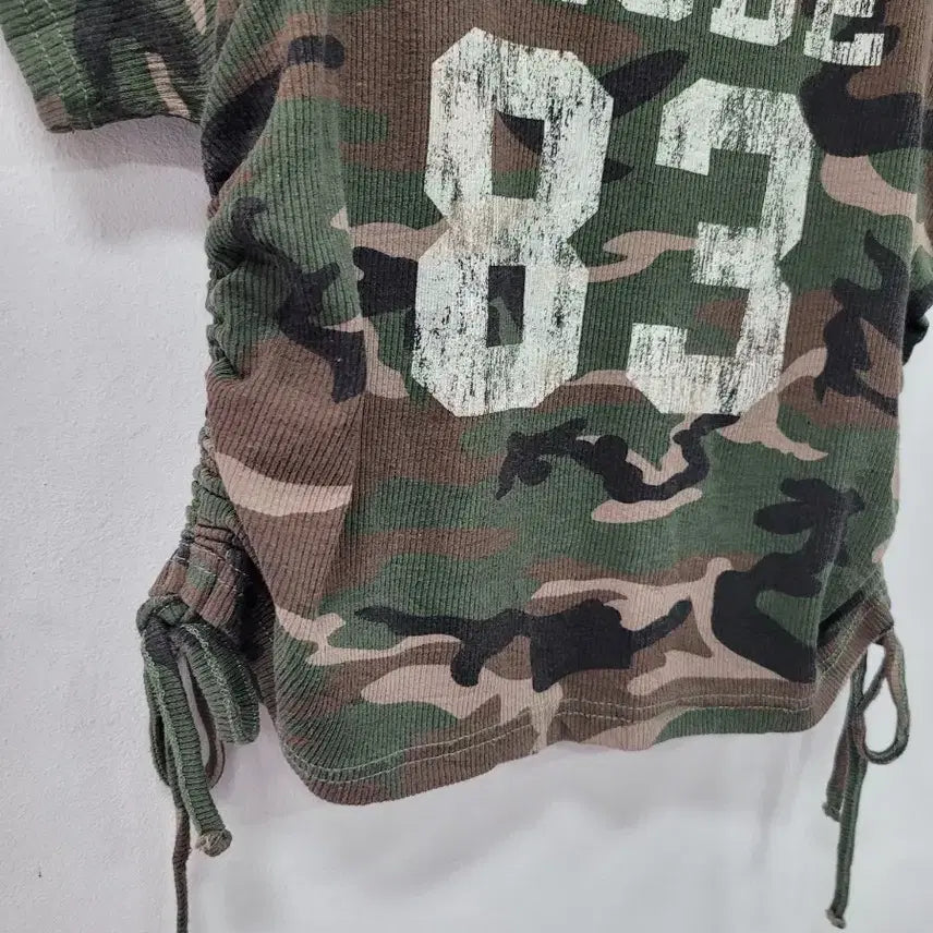 [BUNJANG] Wego Camouflage Shirring Crop T-Shirt / 위고 카모플라쥬 셔링 크롭 티셔츠