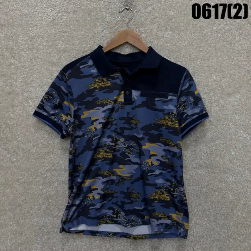 [BUNJANG] Eider Camouflage Short Sleeve Polo Shirt Blue M / 아이더 카모플라쥬 반팔 카라티 블루 M