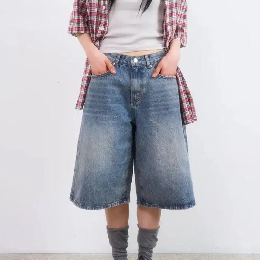 [BUNJANG] RAUCOHOUSE Perform Wrinkle Washed Bermuda Denim Shorts / 라우코하우스 퍼폼 링클 워시드 버뮤다 데님 쇼츠