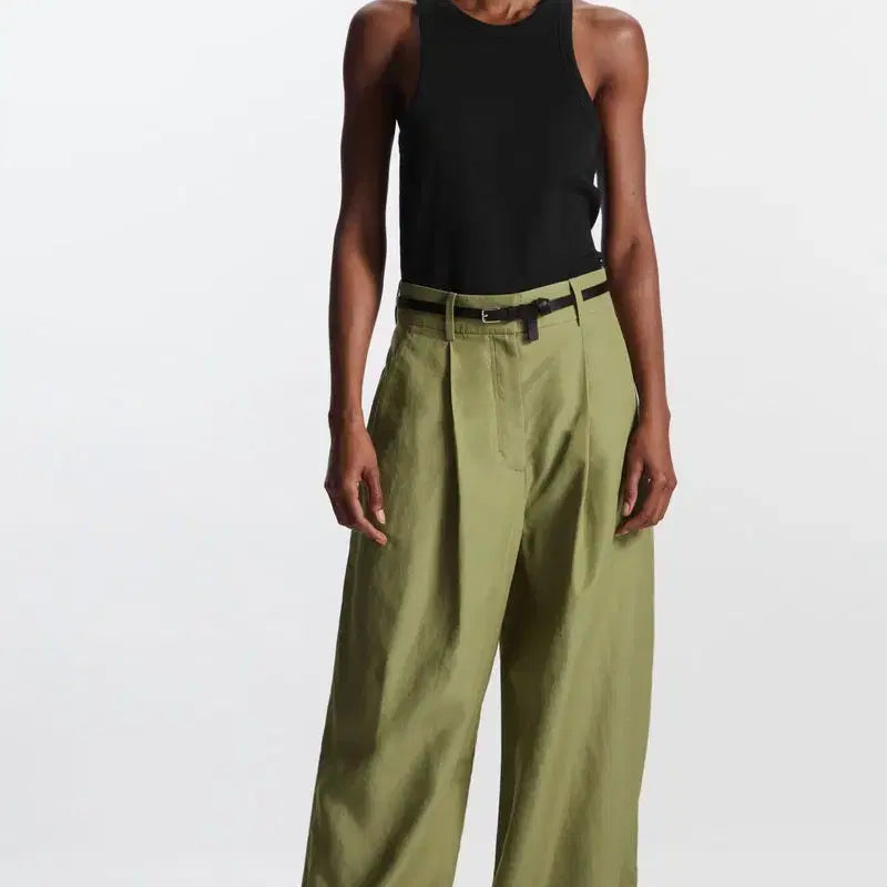 [BUNJANG] COS High-Waisted Linen Wide-Leg Pants (Khaki) / Cos 하이웨이스트 린넨 와이드 레그 팬츠(카키)