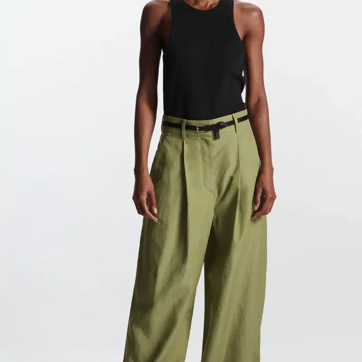 [BUNJANG] COS High-Waisted Linen Wide-Leg Pants (Khaki) / Cos 하이웨이스트 린넨 와이드 레그 팬츠(카키)