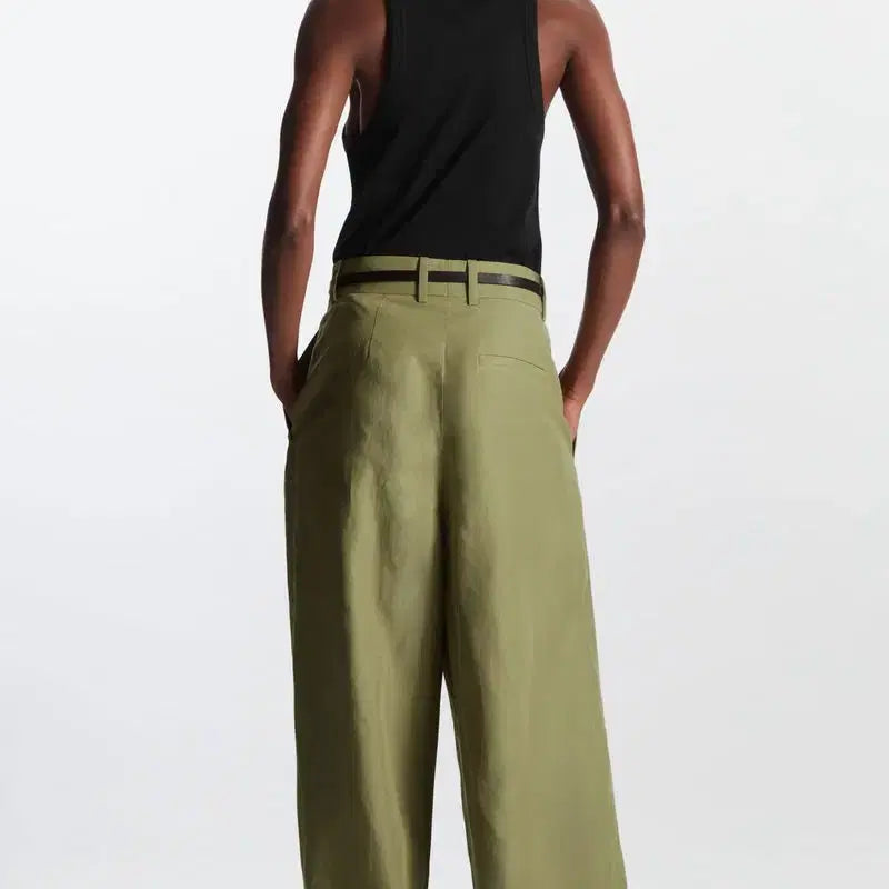 [BUNJANG] COS High-Waisted Linen Wide-Leg Pants (Khaki) / Cos 하이웨이스트 린넨 와이드 레그 팬츠(카키)