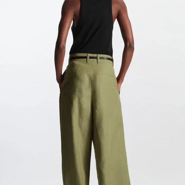 [BUNJANG] COS High-Waisted Linen Wide-Leg Pants (Khaki) / Cos 하이웨이스트 린넨 와이드 레그 팬츠(카키)