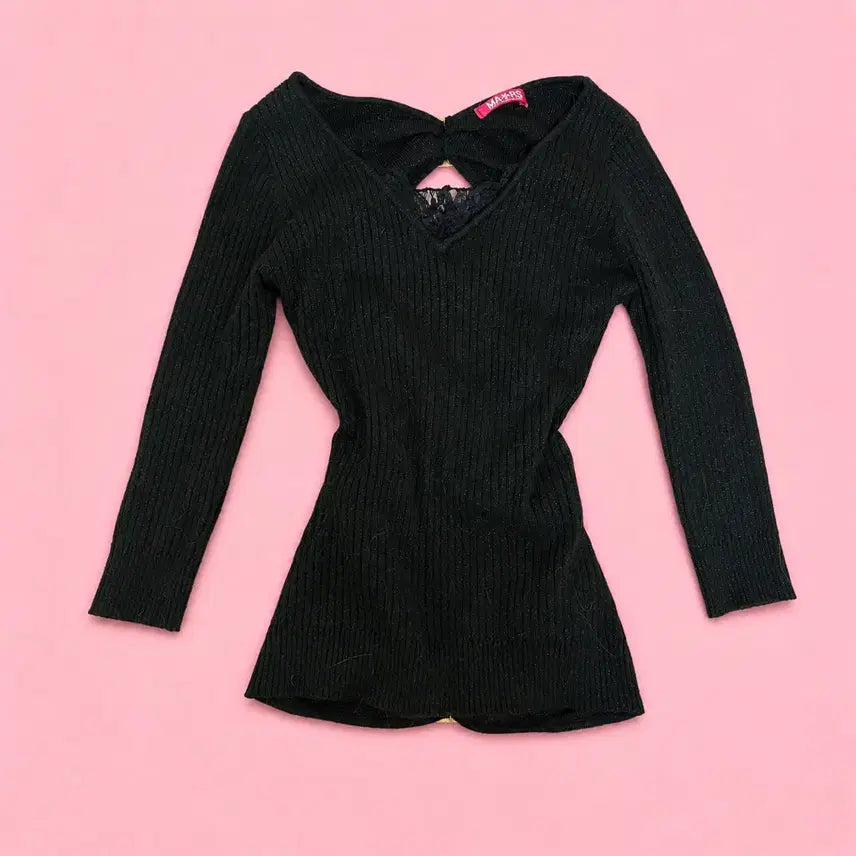 [BUNJANG] MAZZ Black Gold Cubic See-Through Onegyaru Gal Knit Top / 마즈 블랙 금장 큐빅 시스루 오네갸루 갸루 니트탑