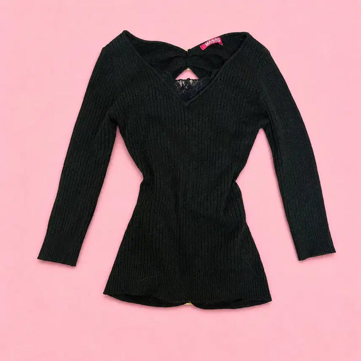 [BUNJANG] MAZZ Black Gold Cubic See-Through Onegyaru Gal Knit Top / 마즈 블랙 금장 큐빅 시스루 오네갸루 갸루 니트탑