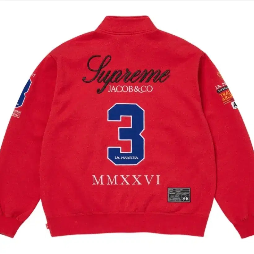 [BUNJANG] Supreme x La Martina x Jacob &amp; Co. Zip-Up Sweatshirt Red / 슈프림 x 라 마르티나 x 제이콥 앤 코 집업 스웨트셔츠 레드 - 26S