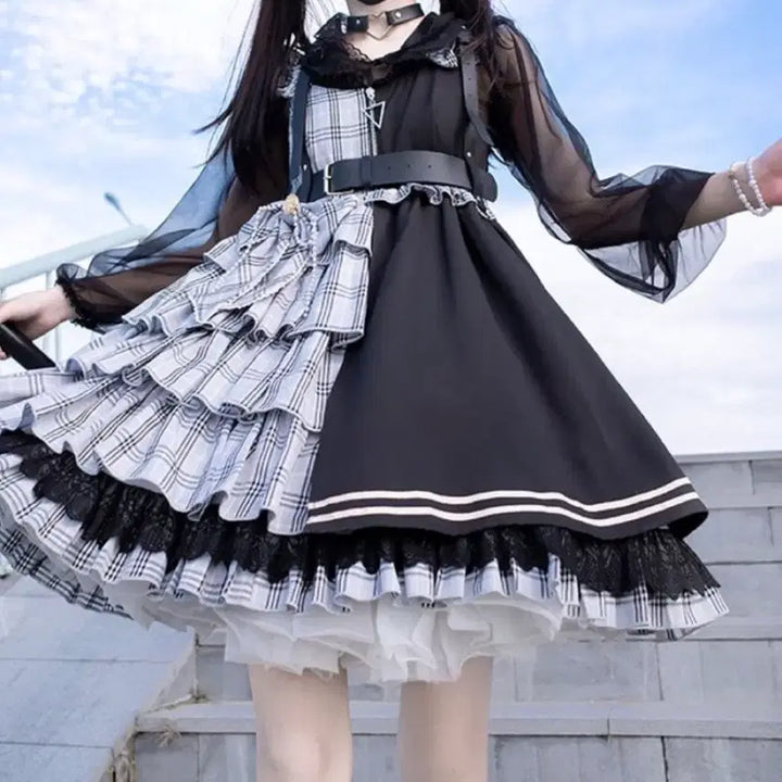 [BUNJANG] Punk Half-and-Half Lolita Dress / 펑크 반반 로리타 원피스