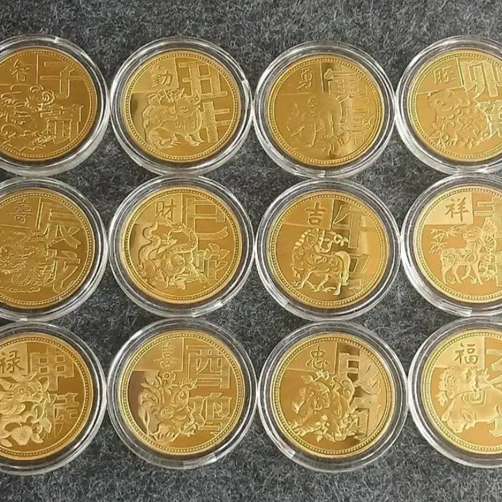 [BUNJANG] 12 Zodiac Animals Gilded Alloy Medals - 12 Piece Set / 12간지 도금 합금 메달 [12종 1세트]