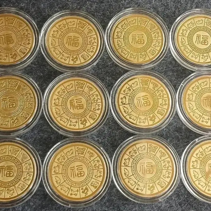 [BUNJANG] 12 Zodiac Animals Gilded Alloy Medals - 12 Piece Set / 12간지 도금 합금 메달 [12종 1세트]