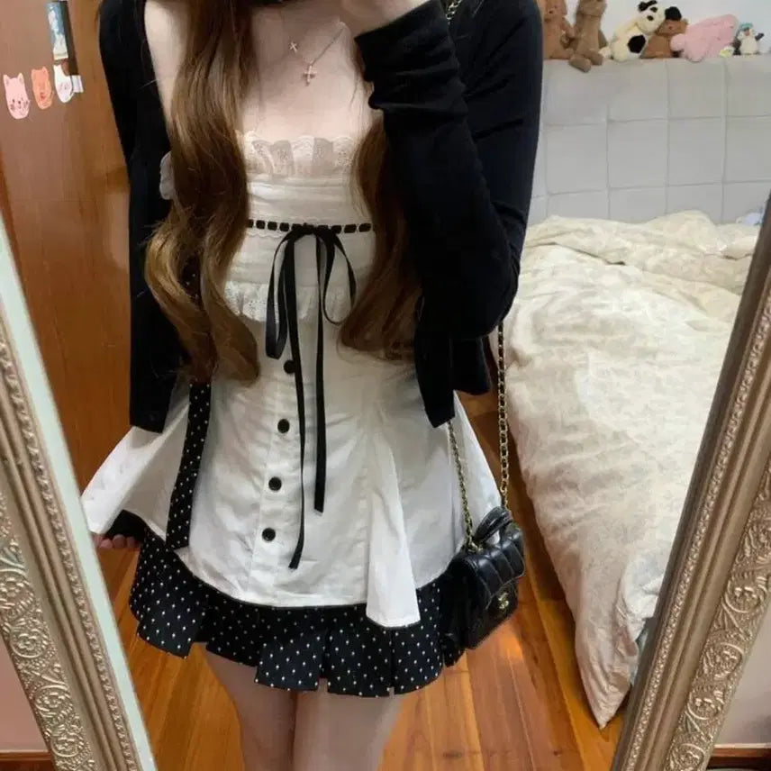 [BUNJANG] Mori Girl Ribbon Sleeveless Blouse with Polka Dot Tie / 모리걸 리본 블라우스 나시