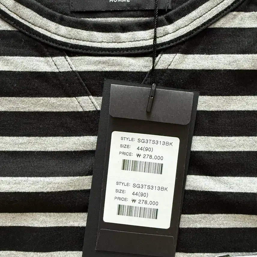 [BUNJANG] Songzio Homme Paris Stripe T-Shirt Black / [새제품] 송지오옴므 파리 스트라이프 티셔츠 블랙 - 44