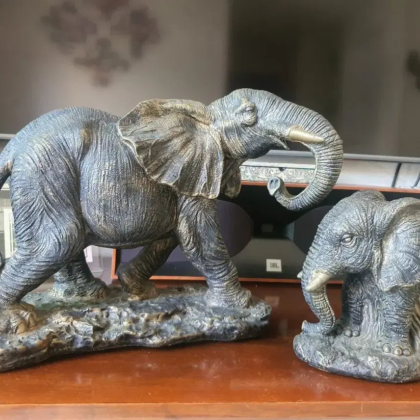 [BUNJANG] Pair of Indian Elephants Sculpture / 인도 코끼리 한쌍 섬세한 작품