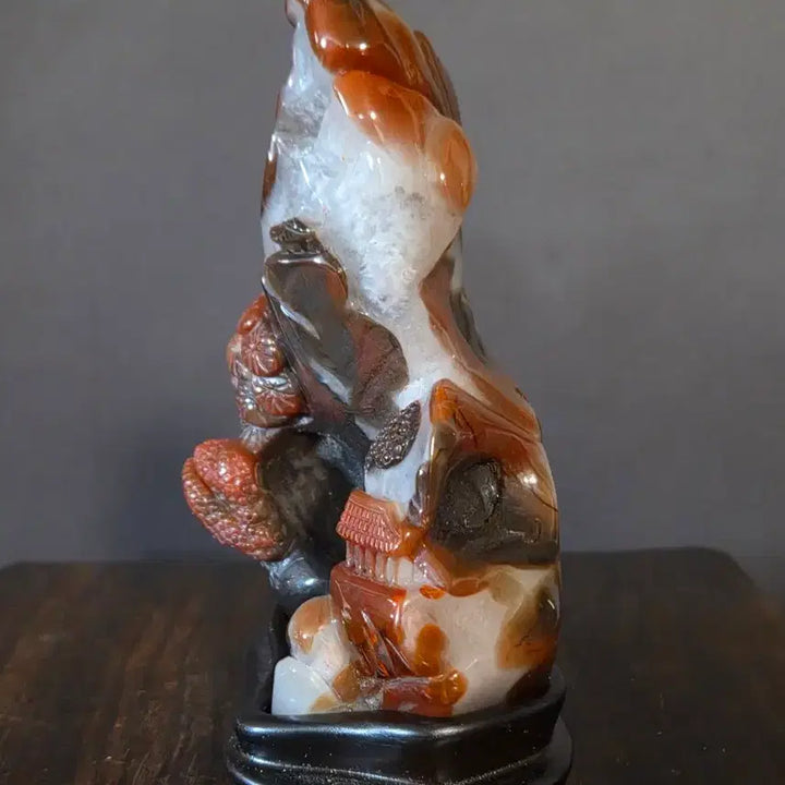 [BUNJANG] Red Agate Carved Artwork with Wooden Stand / 홍 마노옥 조각작품