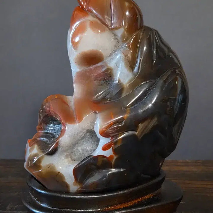[BUNJANG] Red Agate Carved Artwork with Wooden Stand / 홍 마노옥 조각작품