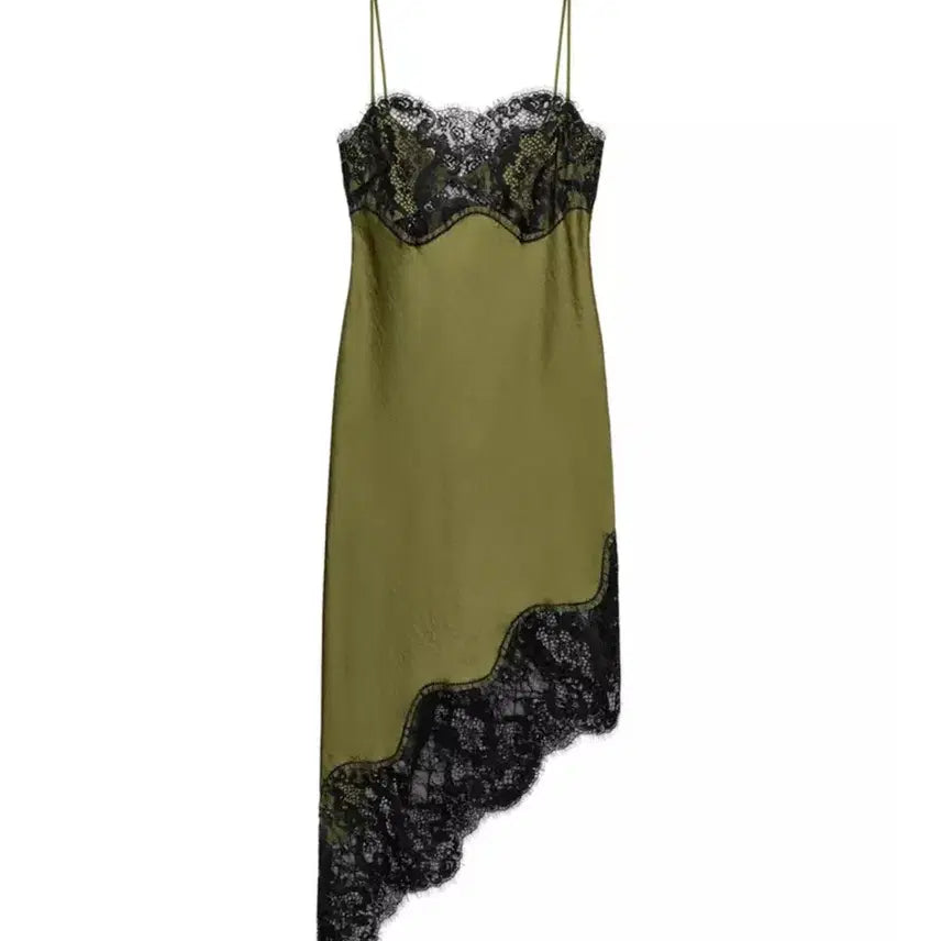 [BUNJANG] ZARA ZV Collection Unbalanced Lace Satin Dress / 자라 ZV 컬렉션 언밸런스 레이스 새틴 원피스 4772/042