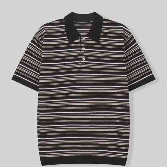 [BUNJANG] Modern Stripe Collar Knit Polo [Black Mix] / 모던 스트라이프 카라 니트 폴로 [블랙믹스]