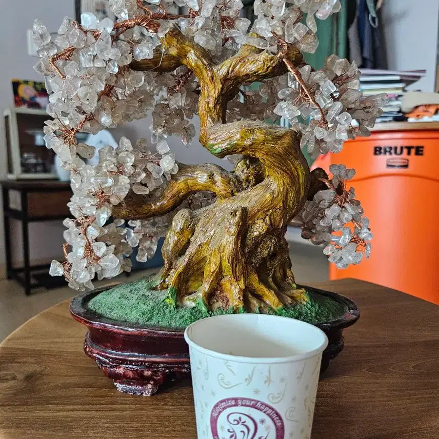 [BUNJANG] Clear Quartz Crystal Tree with Citrine Leaves / 수정 원석 나무 장식 황수정 나무