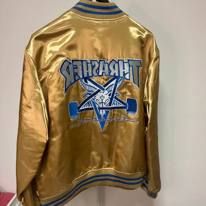 [BUNJANG] Supreme x Thrasher Satin Varsity Jacket Gold / 슈프림 x 트래셔 새틴 바시티 자켓 골드 L