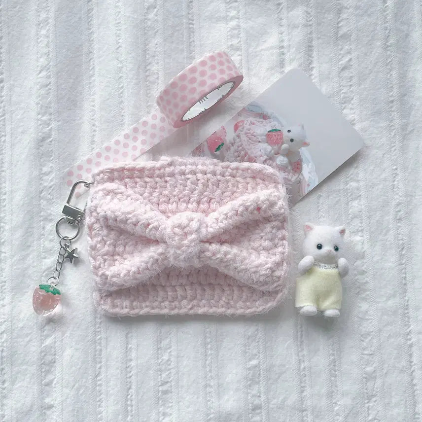 [BUNJANG] Chione Knit Handmade Fluffy Ribbon Card Holder (Pink) / 플러피 리본 카드지갑 (PINK) - 치오네 뜨개 핸드메이드 -