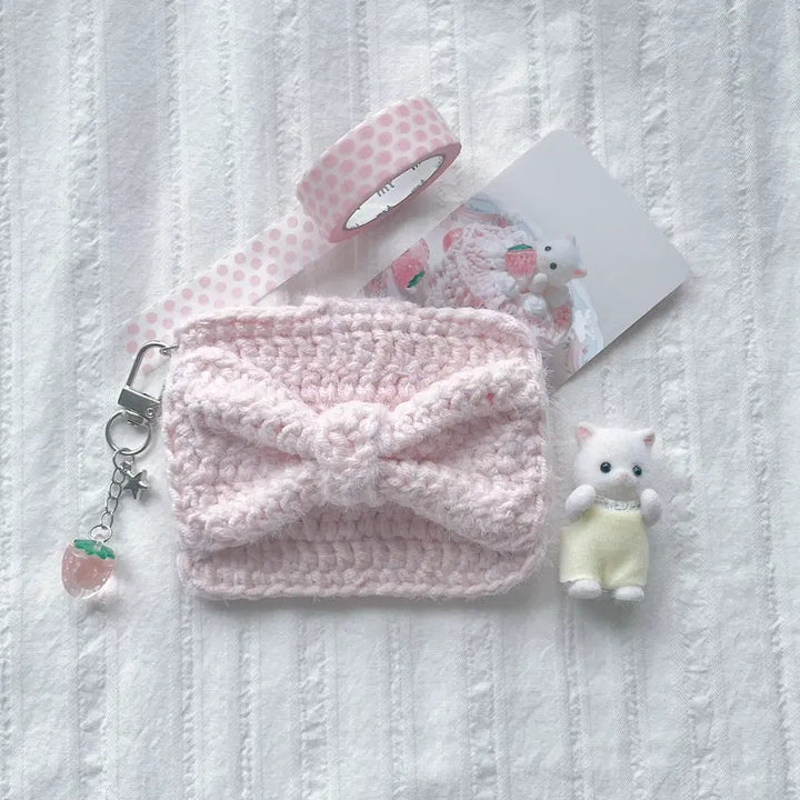 [BUNJANG] Chione Knit Handmade Fluffy Ribbon Card Holder (Pink) / 플러피 리본 카드지갑 (PINK) - 치오네 뜨개 핸드메이드 -