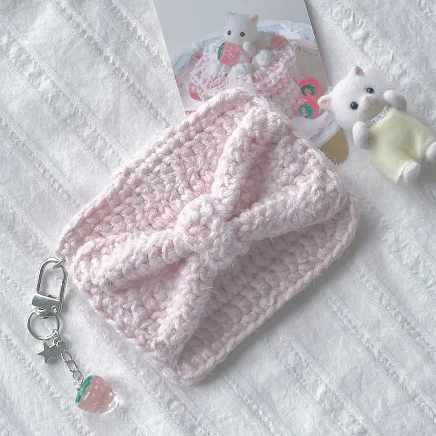 [BUNJANG] Chione Knit Handmade Fluffy Ribbon Card Holder (Pink) / 플러피 리본 카드지갑 (PINK) - 치오네 뜨개 핸드메이드 -