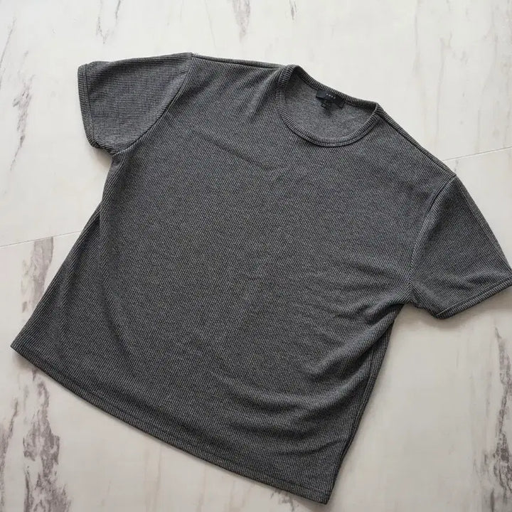 [BUNJANG] Day Cropped Ribbed Short Sleeve T-Shirt - Charcoal XL / [데이] 크롭 골지 반팔 티셔츠 - 차콜 XL