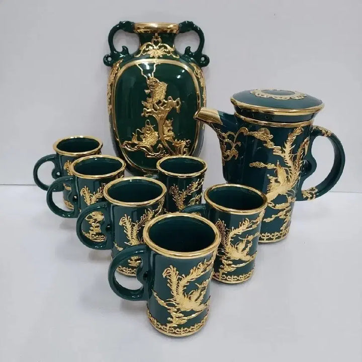 [BUNJANG] Chinese Antique Phoenix Golden Embossed Teapot Set / 중국 명품/공예 미술 작품/ 봉황 금장 입체문양 티팟 세트/엔틱 레트로
