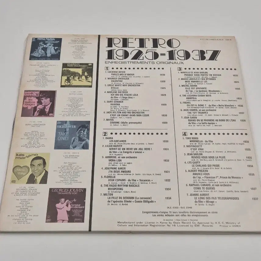 [BUNJANG] Various Artists "Retro 1925-1937" 2LP French Chanson Compilation / Mireille Mathieu Josephine Baker Retro