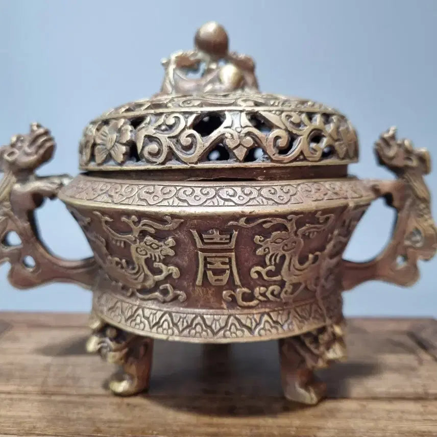 [BUNJANG] Antique Bronze Censer with Dragon Motif / 앤틱 청동 향로 용 문양