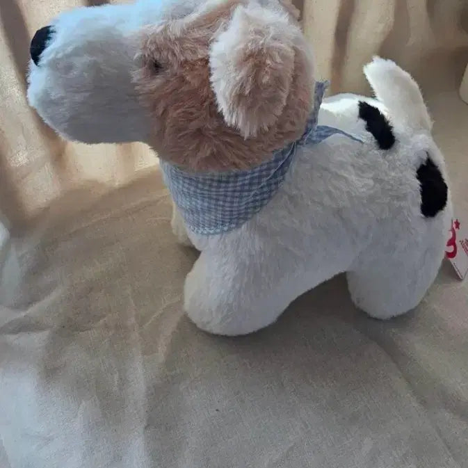 [BUNJANG] New Dog Plush Toy with Plaid Scarf / [택부착신상품]강아지 인형 체크무늬 스카프 넥타이