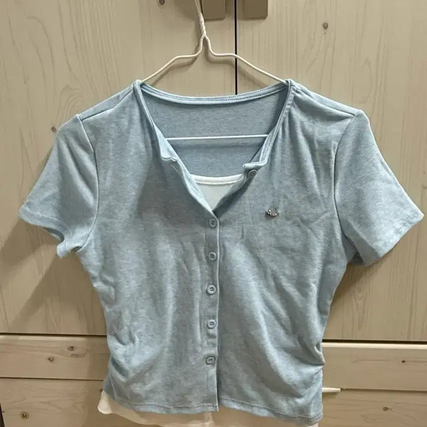 [BUNJANG] Sky Blue Layered Short-Sleeved T-Shirt / 하늘색 레이어드 반팔