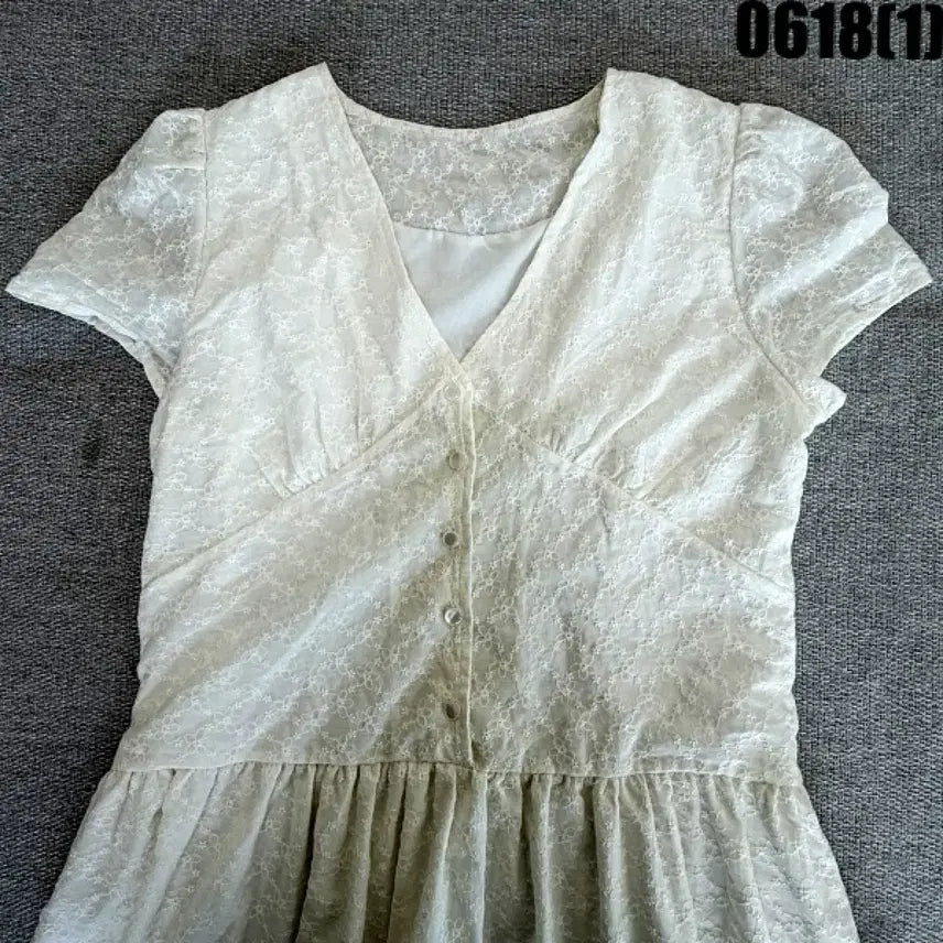 [BUNJANG] Lace Short-Sleeve Mini Dress White XS / 레이스 반팔 원피스 화이트 XS
