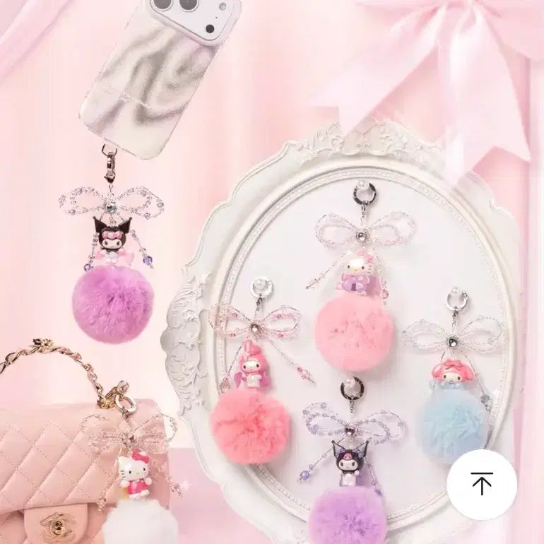 [BUNJANG] Sanrio Pompom Charm Keychain Strap - Kuromi, Hello Kitty, My Melody / 신상) 산리오 폼폼키링 백참 쿠로미 헬로키티 마이멜로디 폰스트랩
