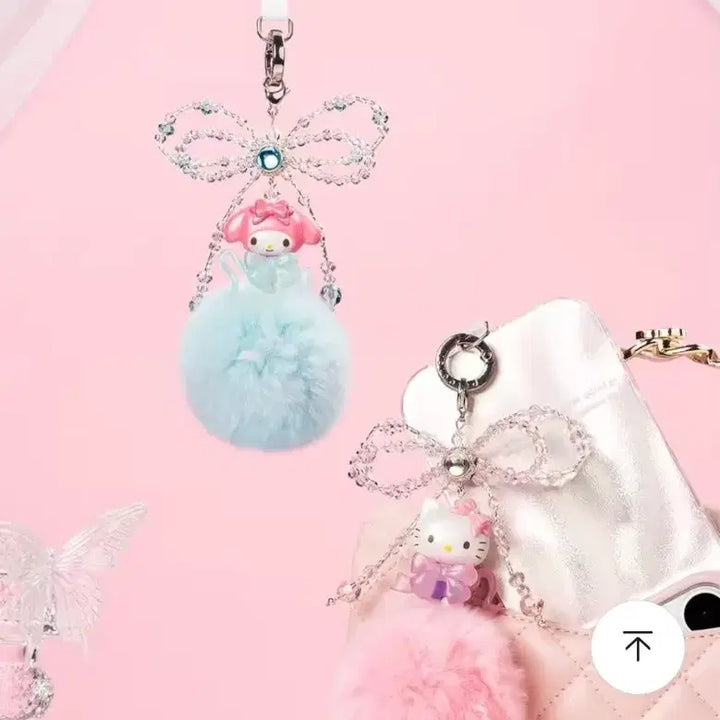 [BUNJANG] Sanrio Pompom Charm Keychain Strap - Kuromi, Hello Kitty, My Melody / 신상) 산리오 폼폼키링 백참 쿠로미 헬로키티 마이멜로디 폰스트랩