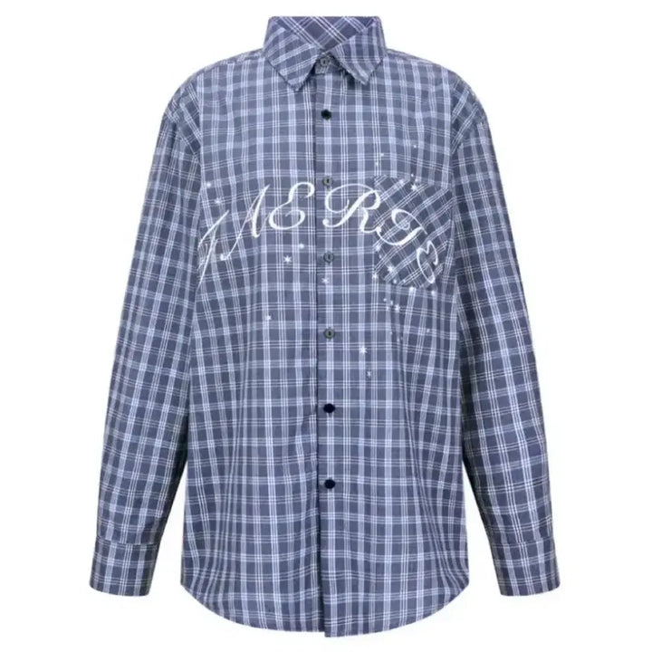 [BUNJANG] Shop Fairy Blue Check Academy Shirt &amp; Tie Set / 샵페어리 블루 체크 아카테미 셔츠 넥타이