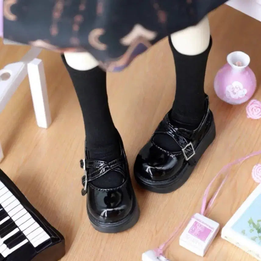 [BUNJANG] 60cm Doll Patent Black Strap Platform Mary Jane Shoes / [BJD/MDD] 6분 인형용 유광 블랙 스트랩 통굽 메리제인 구두