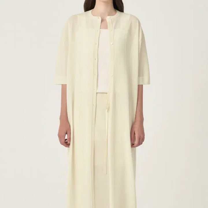 [BUNJANG] The Cashmere Wool Blend Half Sleeve Long Knit Cardigan Cream 85 / 더캐시미어 울 블렌드 하프 슬리브 롱 니트 가디건 (cream 85)