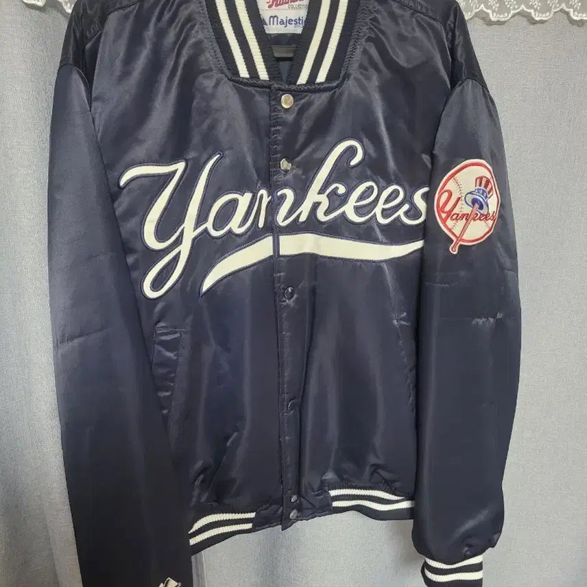 [BUNJANG] Majestic New York Yankees Baseball Jacket Navy / 마제스틱 뉴욕 양키즈 야구 점퍼 네이비