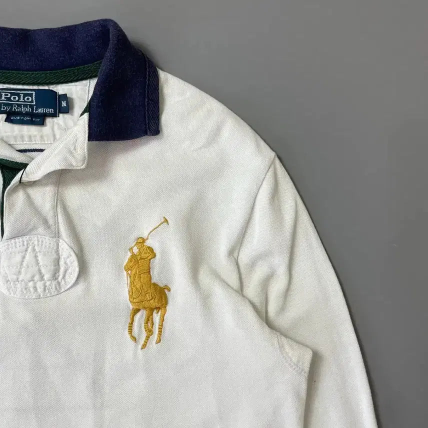 [BUNJANG] Polo Ralph Lauren Gold Big Pony White Rugby Shirt M / 폴로랄프로렌 금장 빅포니 화이트 럭비셔츠 M