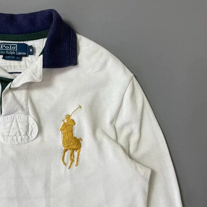 [BUNJANG] Polo Ralph Lauren Gold Big Pony White Rugby Shirt M / 폴로랄프로렌 금장 빅포니 화이트 럭비셔츠 M